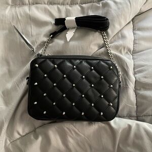 Black studded pocketbook with chain strap